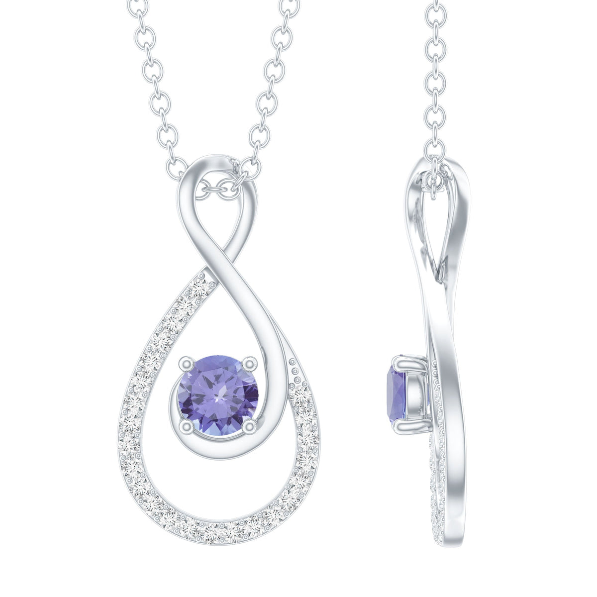 Genuine Tanzanite and Diamond Infinity Pendant Necklace With Chain