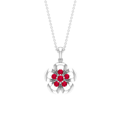Natural Ruby Flower Pendant Necklace with Certificate