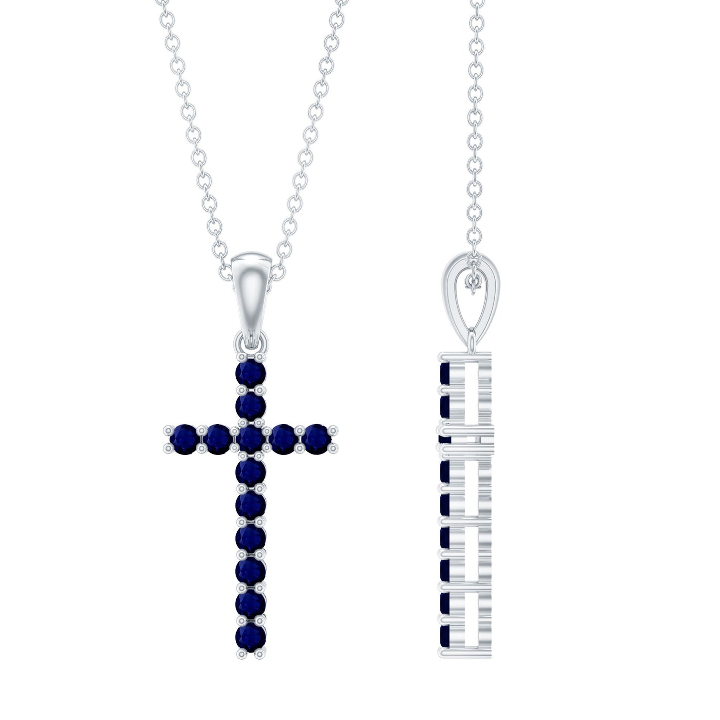 Collar con colgante de cruz de zafiro azul auténtico con cadena
