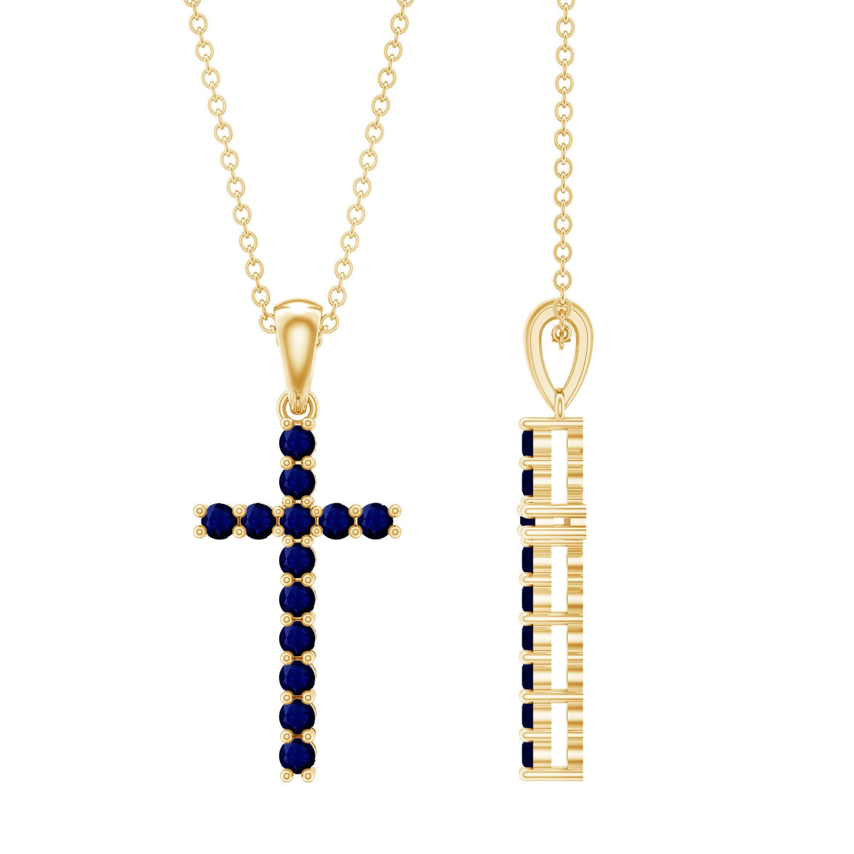 Collar con colgante de cruz de zafiro azul auténtico con cadena