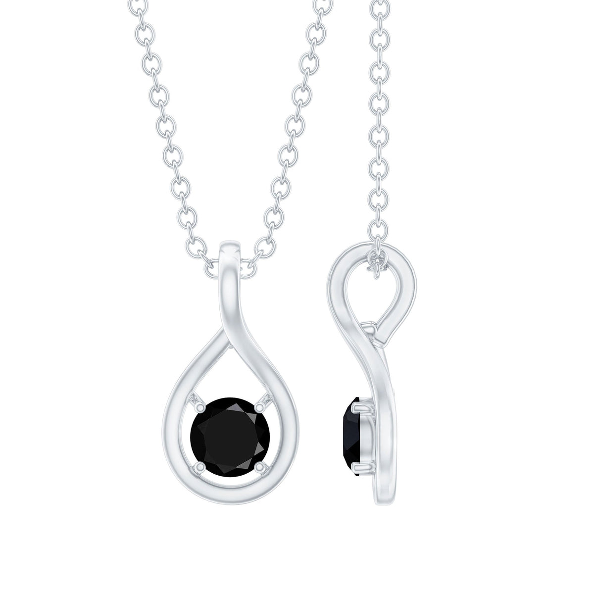 Certified 0.22 Carat Solitaire Black Onyx Teardrop Pendant With Chain