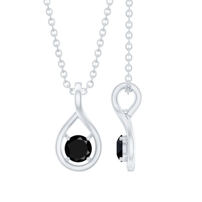 Certified 0.22 Carat Solitaire Black Onyx Teardrop Pendant With Chain