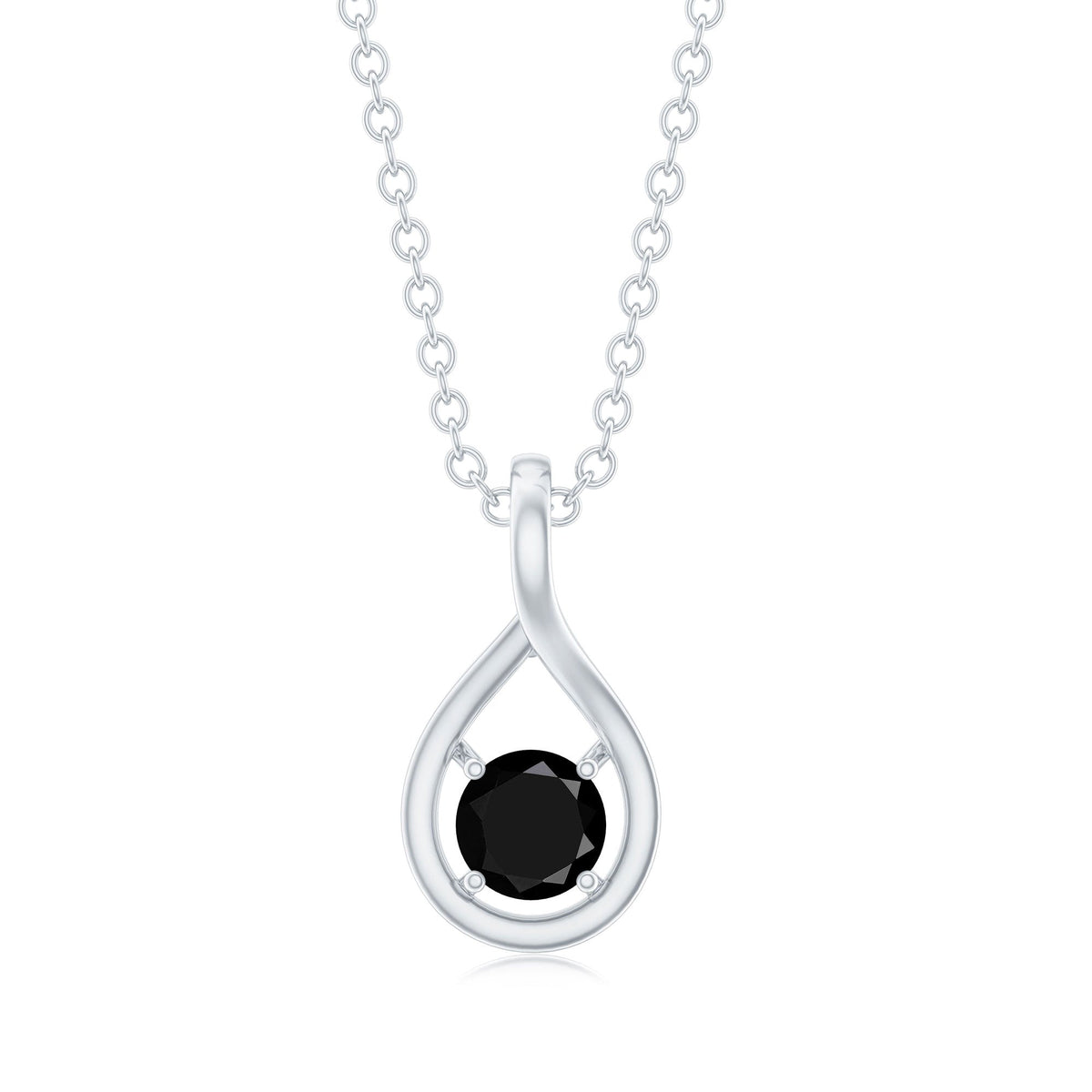 Certified 0.22 Carat Solitaire Black Onyx Teardrop Pendant With Chain