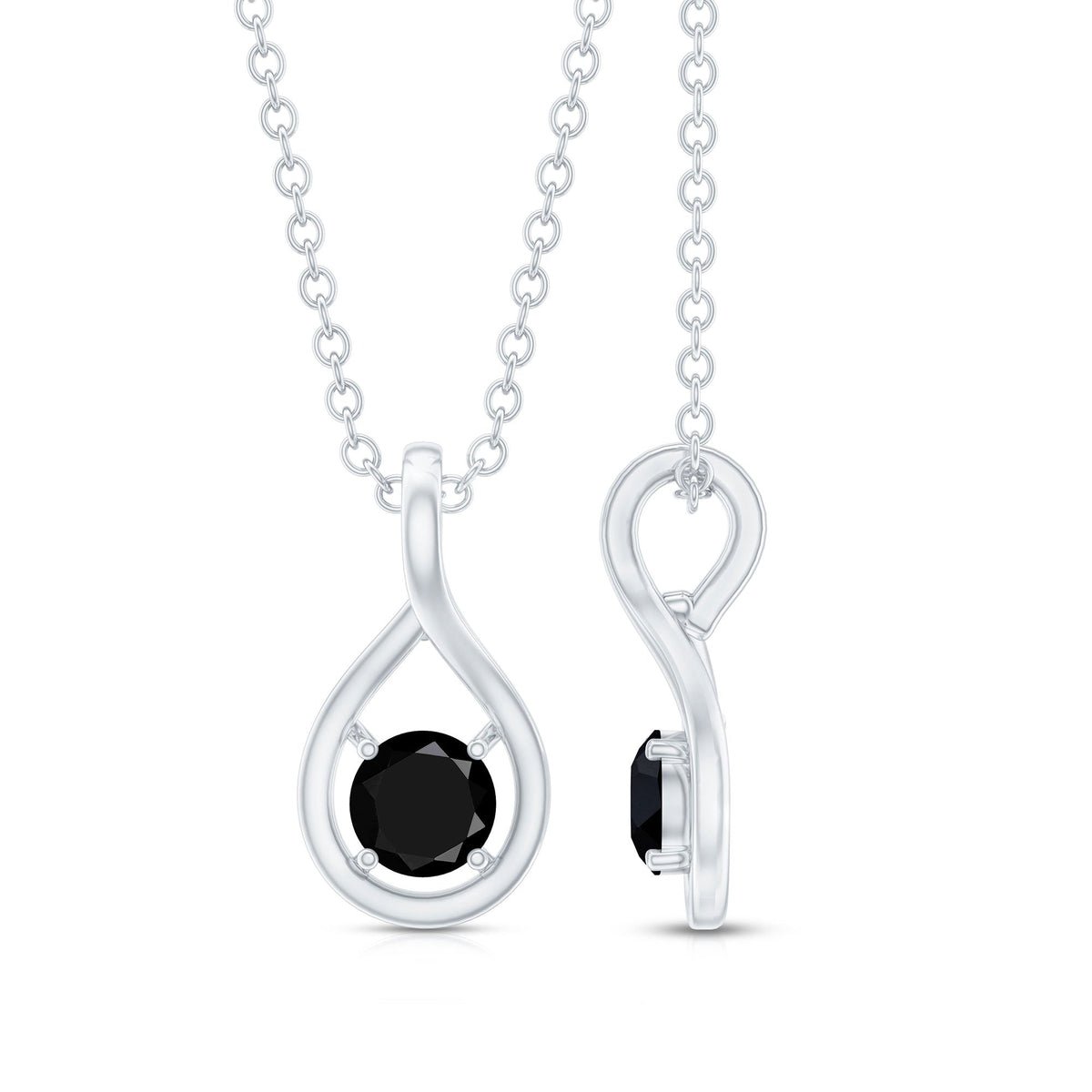 Certified 0.22 Carat Solitaire Black Onyx Teardrop Pendant With Chain