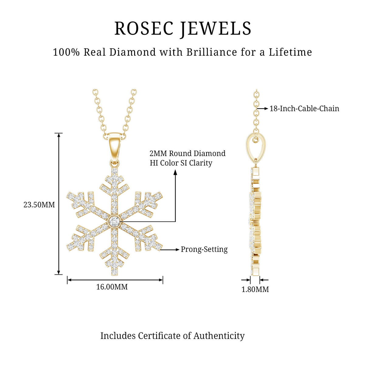 Colgante de copo de nieve con diamante genuino para mujer