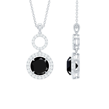 Real 2.6 Carat Black Spinel Drop Pendant Necklace with Diamond