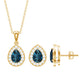 London Blue Topaz Teardrop Pendant and Earrings Set with Diamond Halo