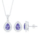 Certified Tanzanite Teardrop Jewelry Set with Moissanite Halo