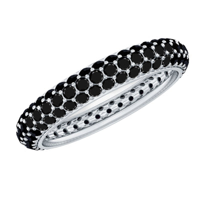 Certified Lab Grown Black Diamond 3 Row Eternity Band Ring
