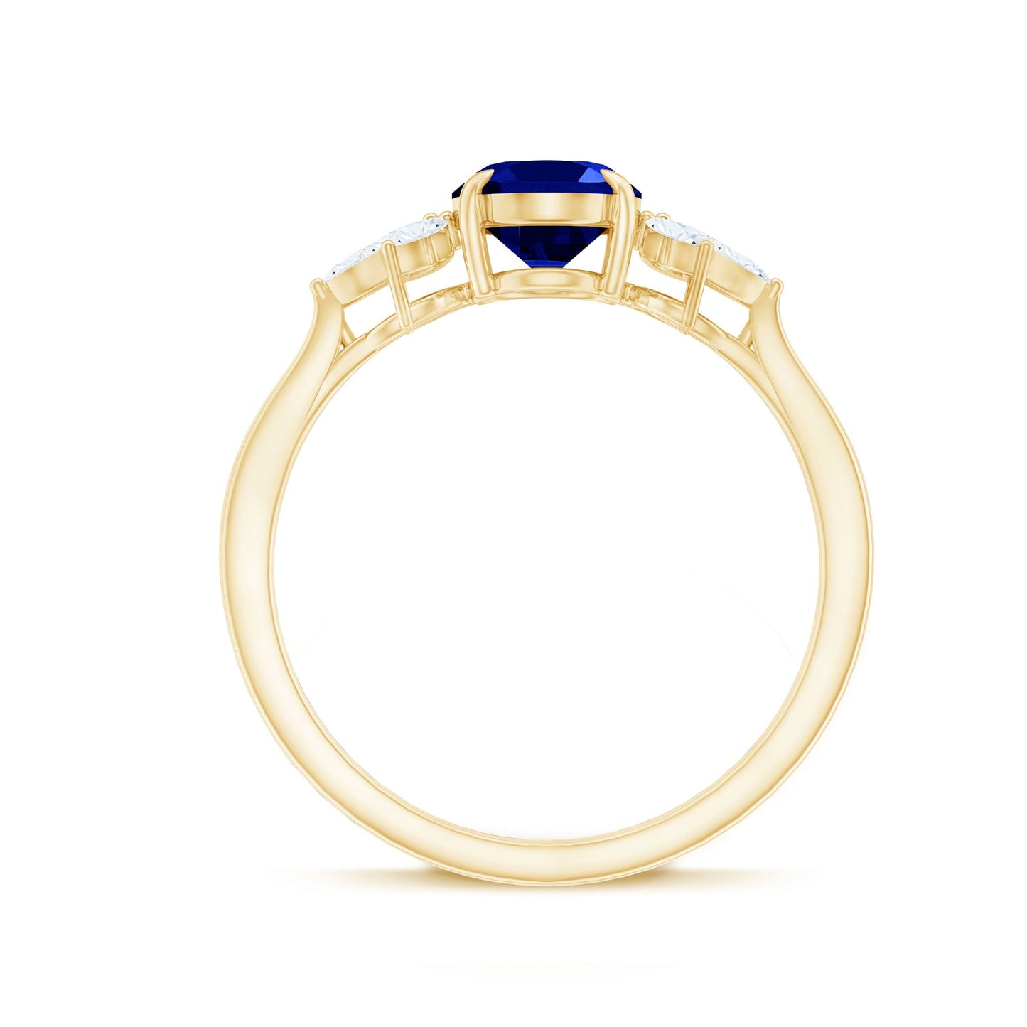 Anillo de compromiso certificado con zafiro azul ovalado de laboratorio de 1,5 quilates con trío de diamantes