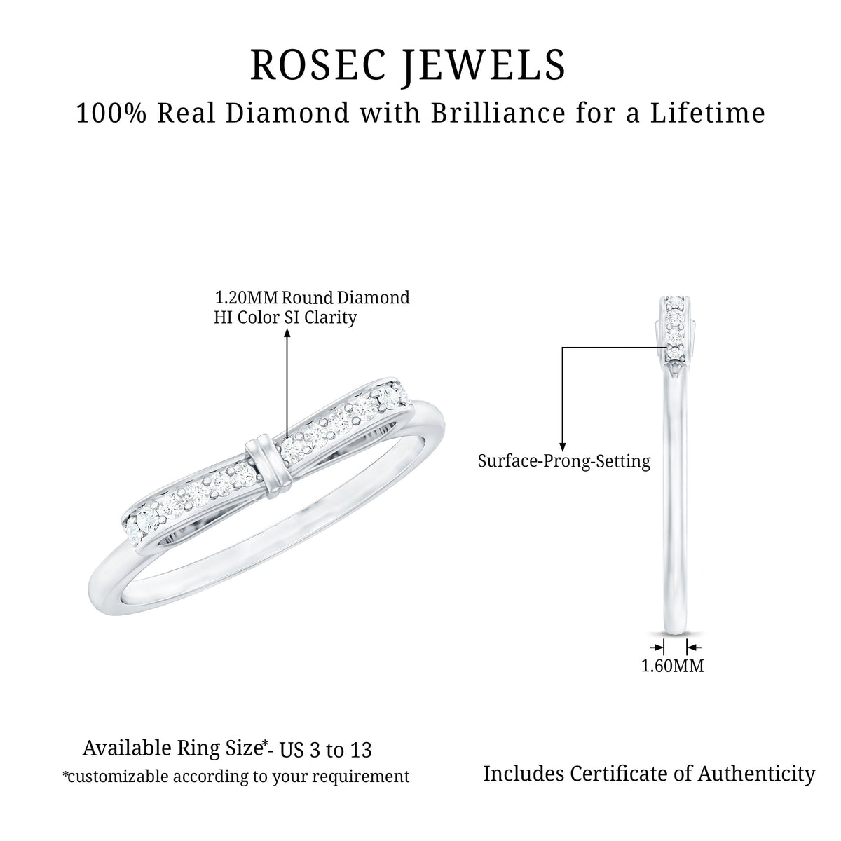 Natural Diamond Bow Promise Ring for Women