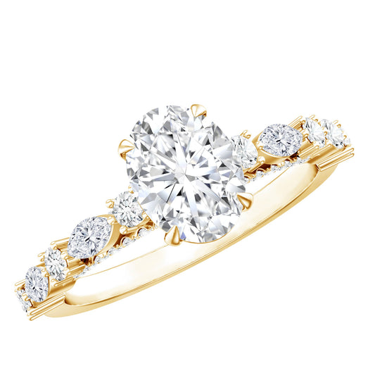 Anillo de compromiso solitario de moissanita ovalada con engaste de garra