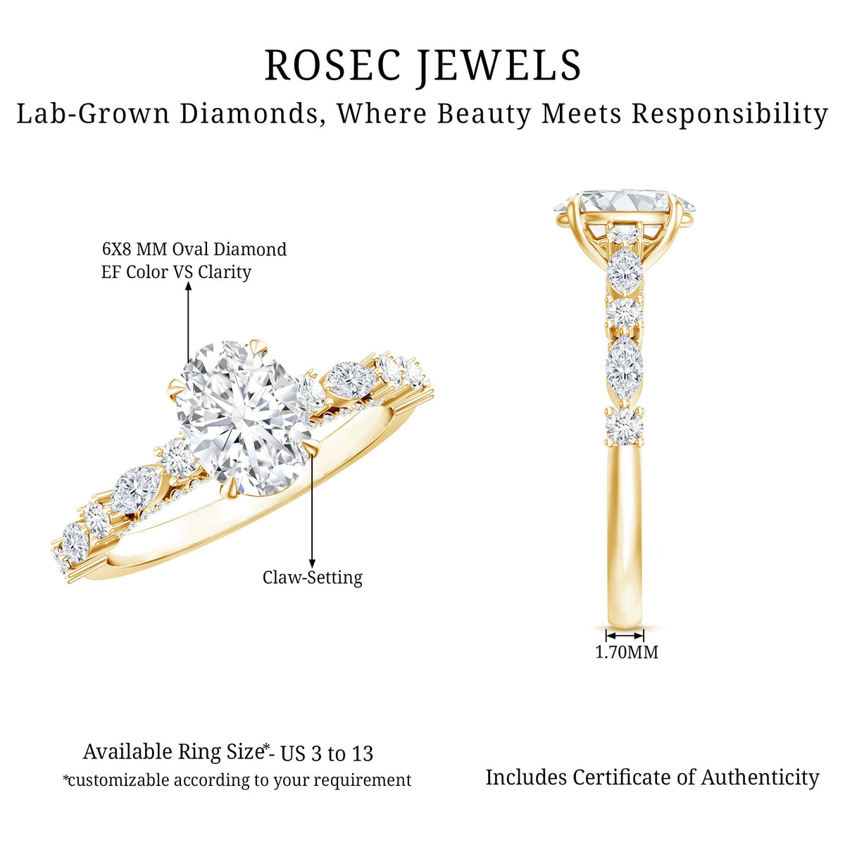 Oval Moissanite Solitaire Engagement Ring in Claw Setting