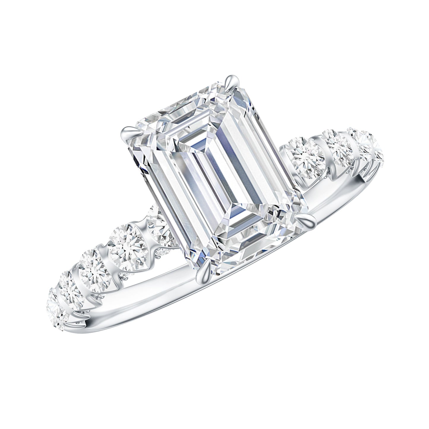 Anillo de compromiso solitario de moissanita octagonal con piedras laterales