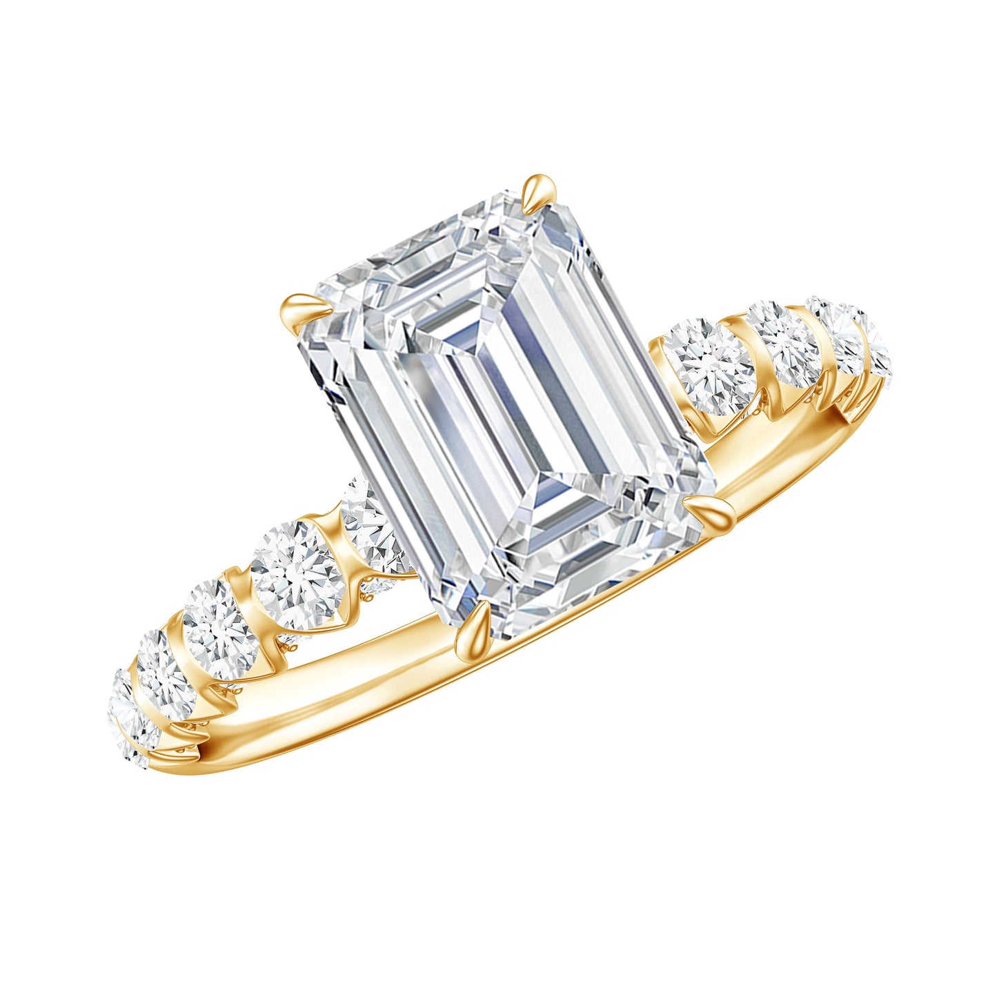 Anillo de compromiso solitario de moissanita octagonal con piedras laterales