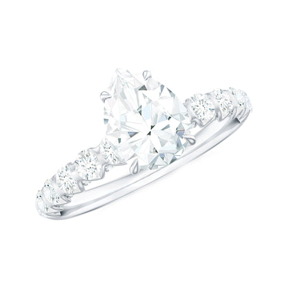 Anillo de compromiso solitario de moissanita con forma de pera
