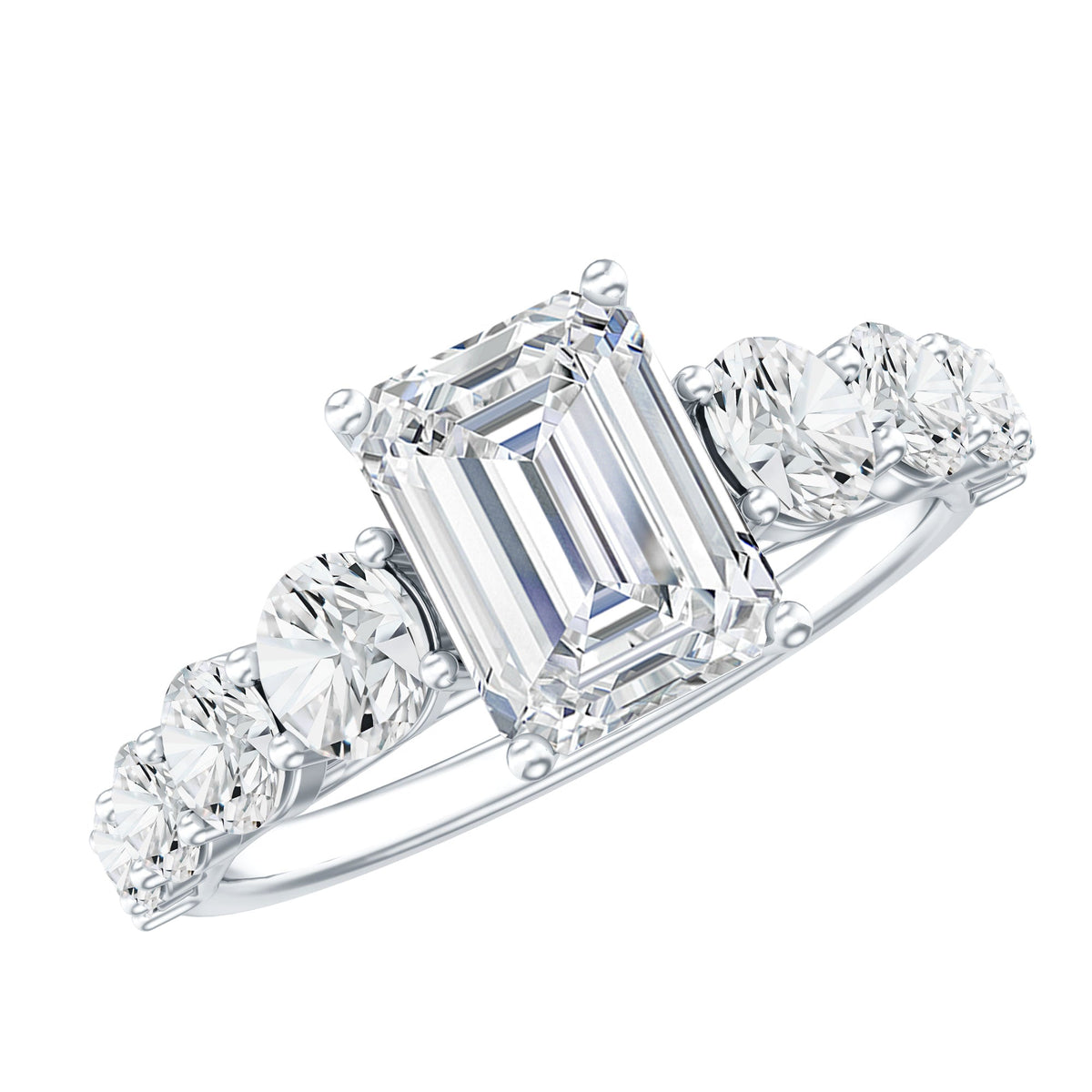 1.8 Carat Emerald Cut Moissanite Side Stone Engagement Ring with Certificate