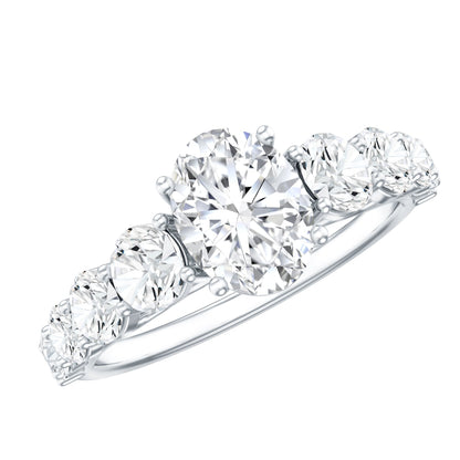 1.2 Carat Oval Cut Moissanite Side Stone Engagement Ring