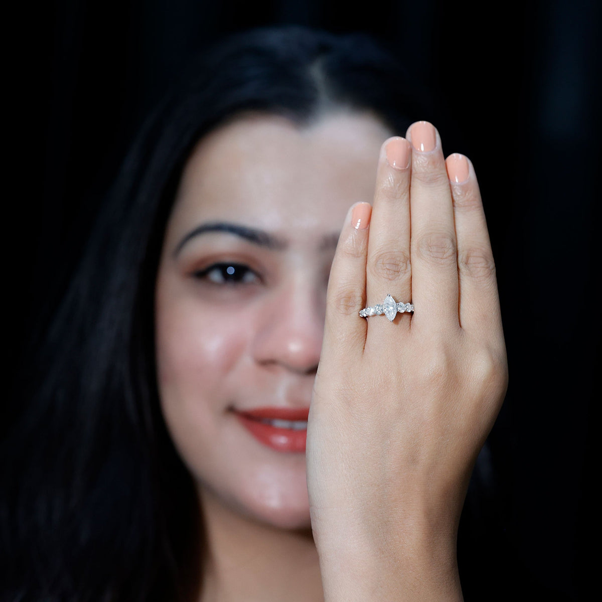 Marquise Moissanite Engagement Ring With Side Stones