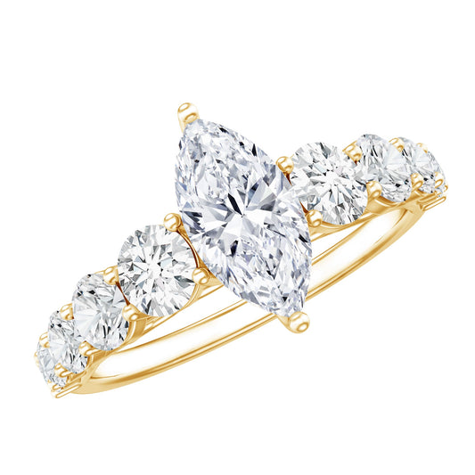 Anillo de compromiso de moissanita marquesa con piedras laterales