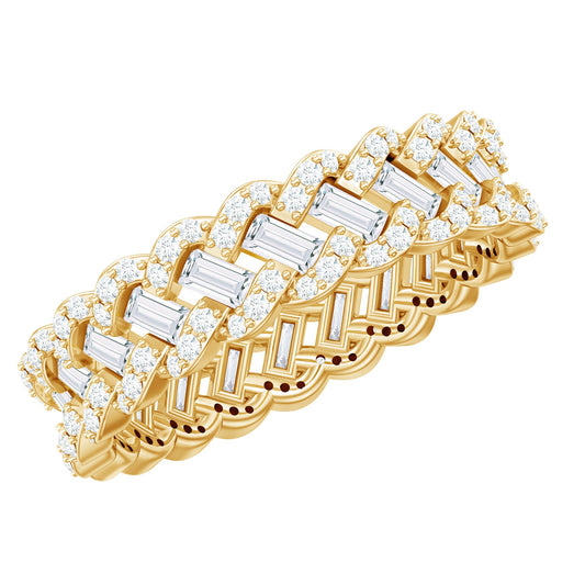Anillo de boda trenzado de moissanita baguette y redondo