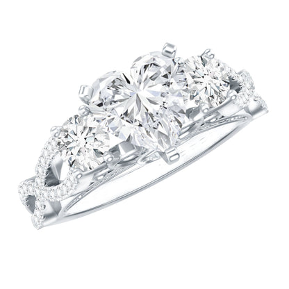 1.5 Carat Heart Moissanite 3 Stone Engagement Ring in Crossover Band