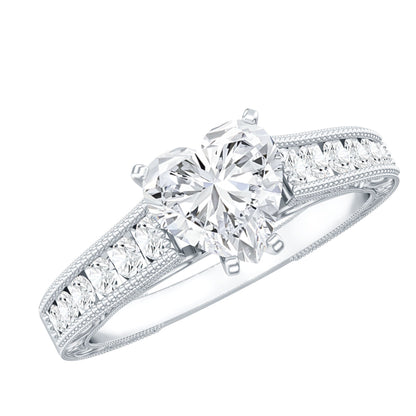 1.5 Carat Moissanite Heart Engagement Ring with Beaded Details