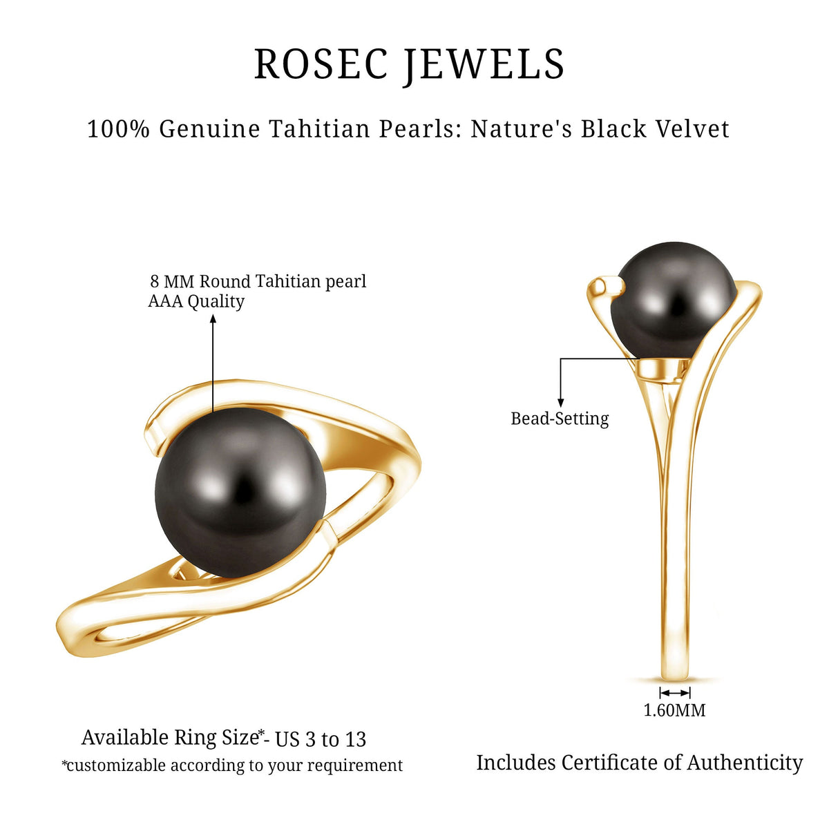 Tahitian Black Pearl Solitaire Bypass Engagement Ring