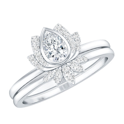 Certified Moissanite Lotus Flower Bridal Ring Set