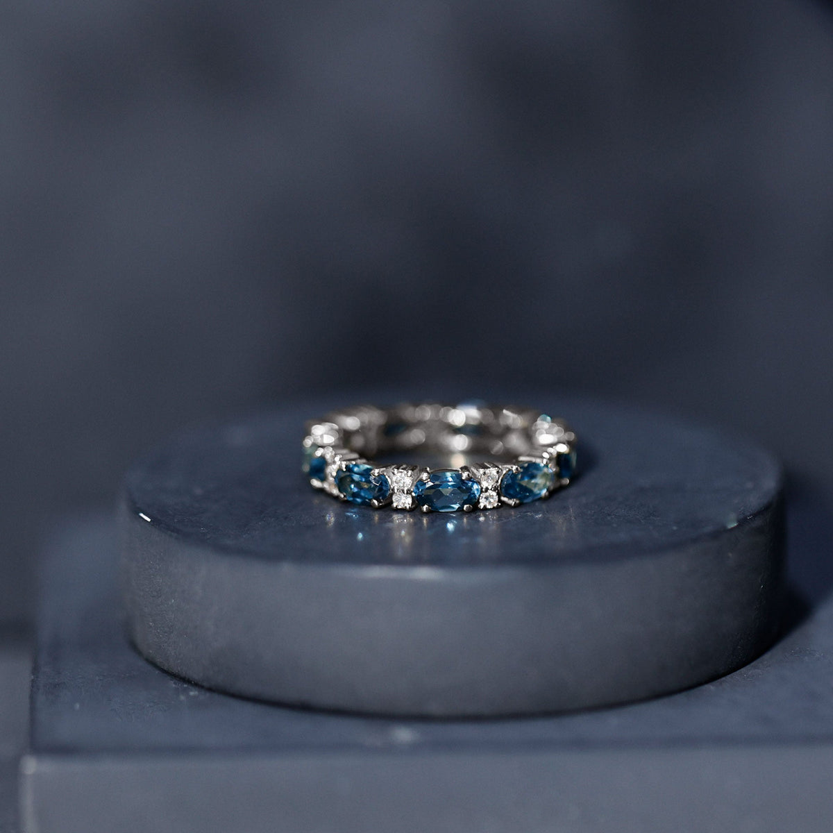 Oval Cut London Blue Topaz Full Eternity Band with Diamond