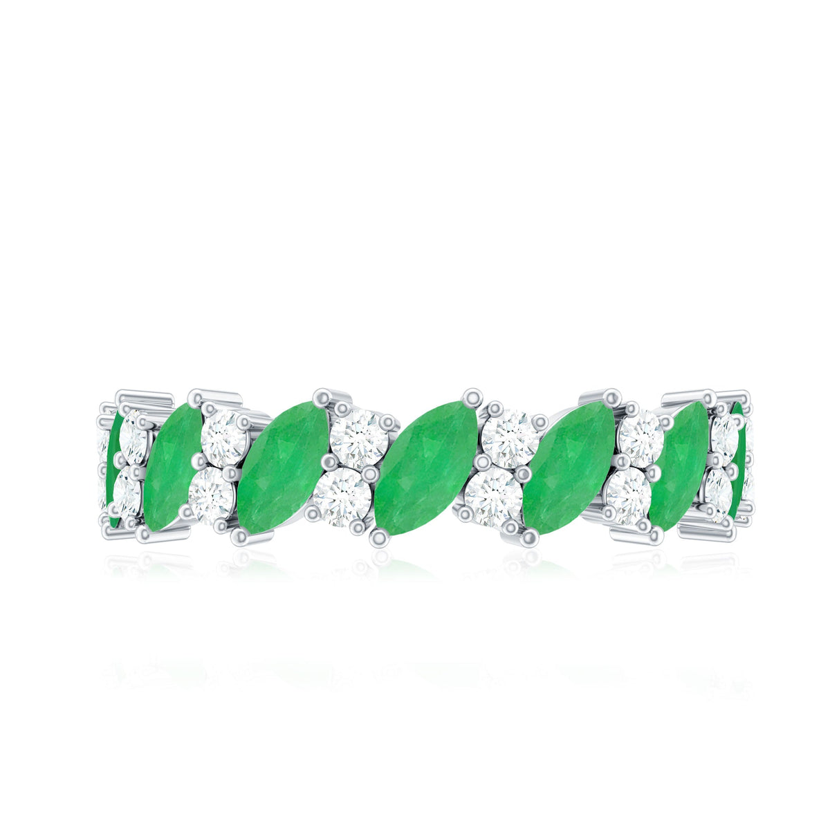 Natural Emerald Diamond Half Eternity Band Ring for Anniversary