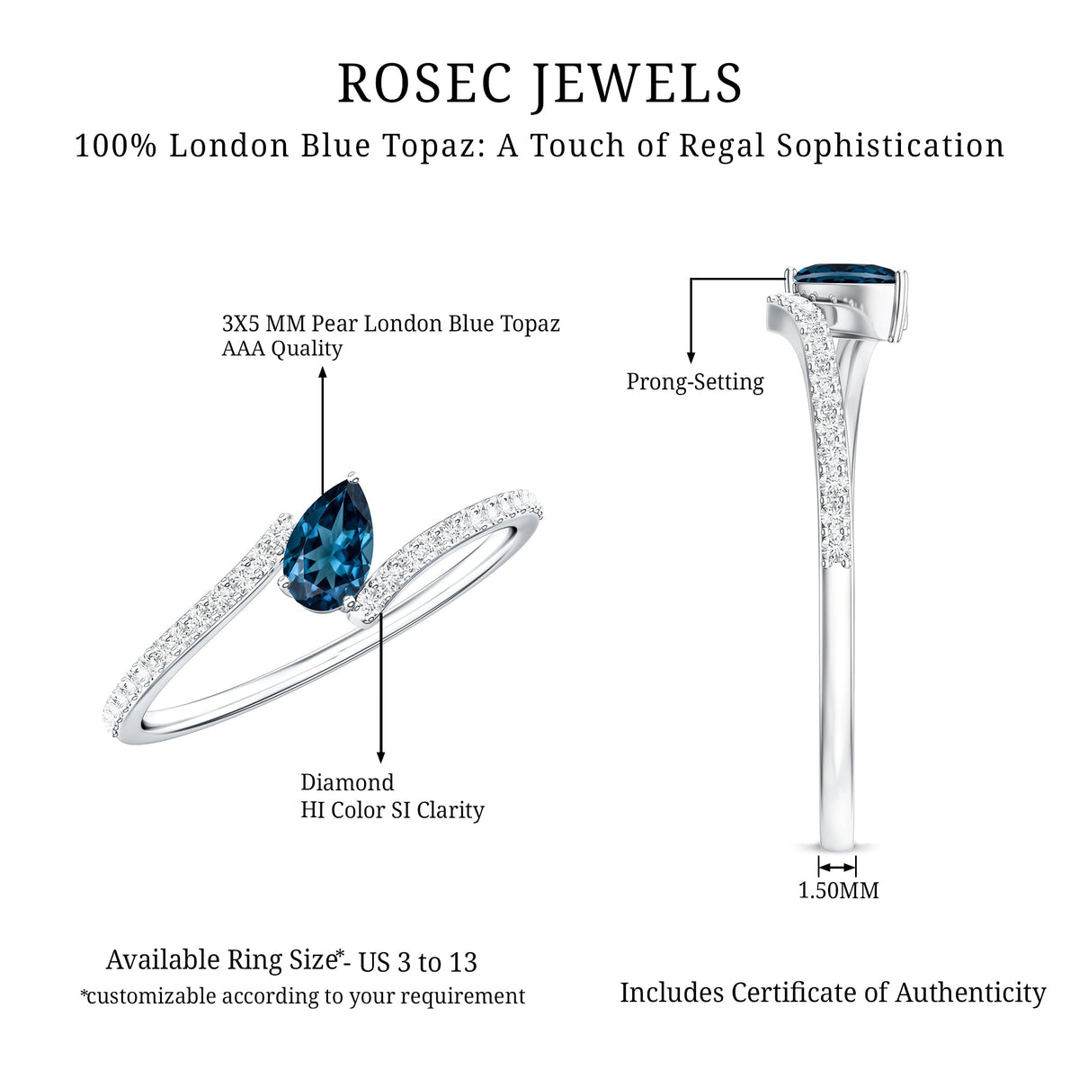 Genuine London Blue Topaz Promise Ring with Diamond