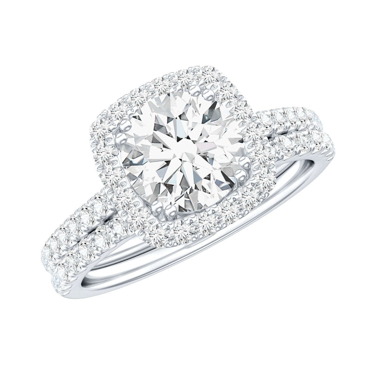 Anillo de boda con halo de moissanita certificada de talla redonda