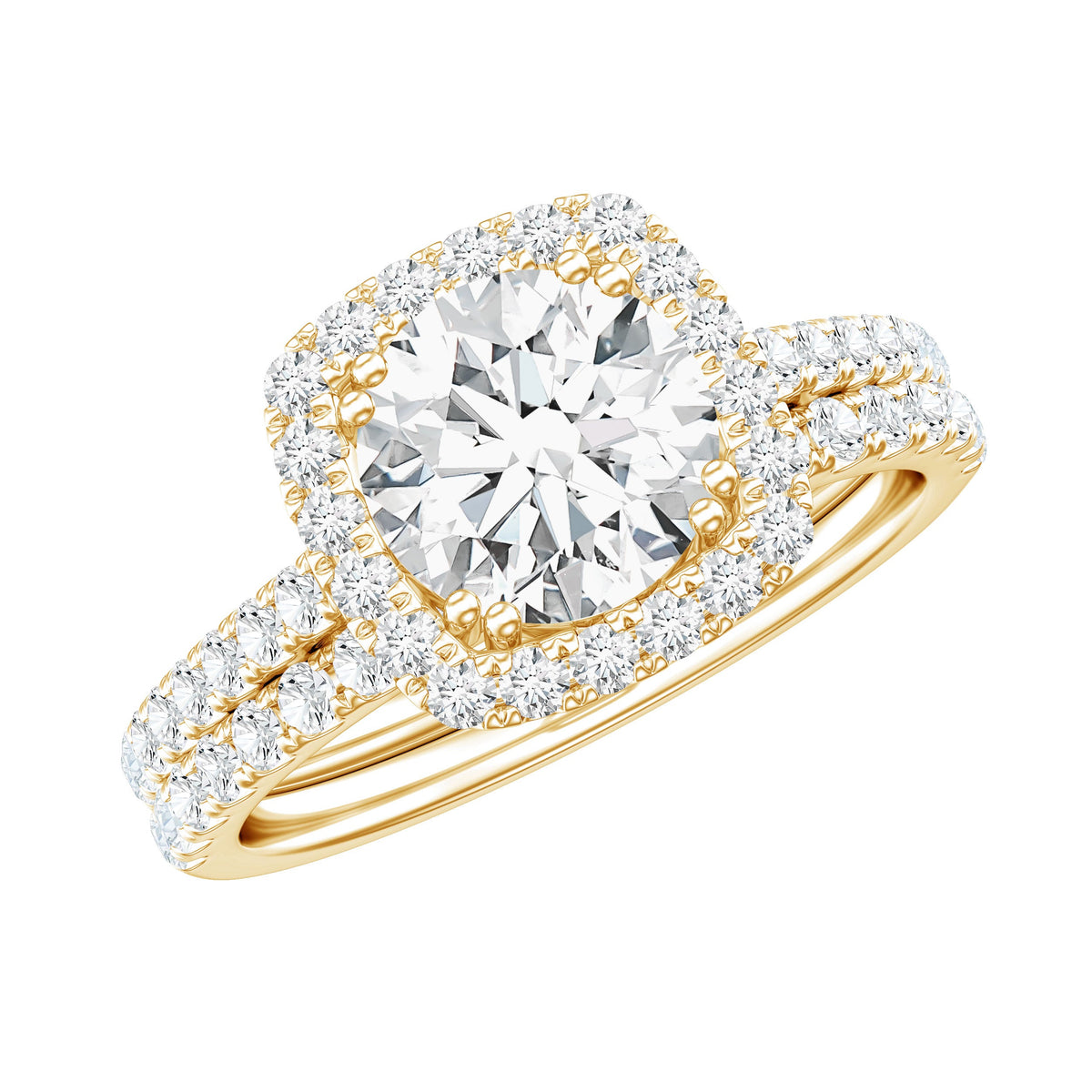 Anillo de boda con halo de moissanita certificada de talla redonda