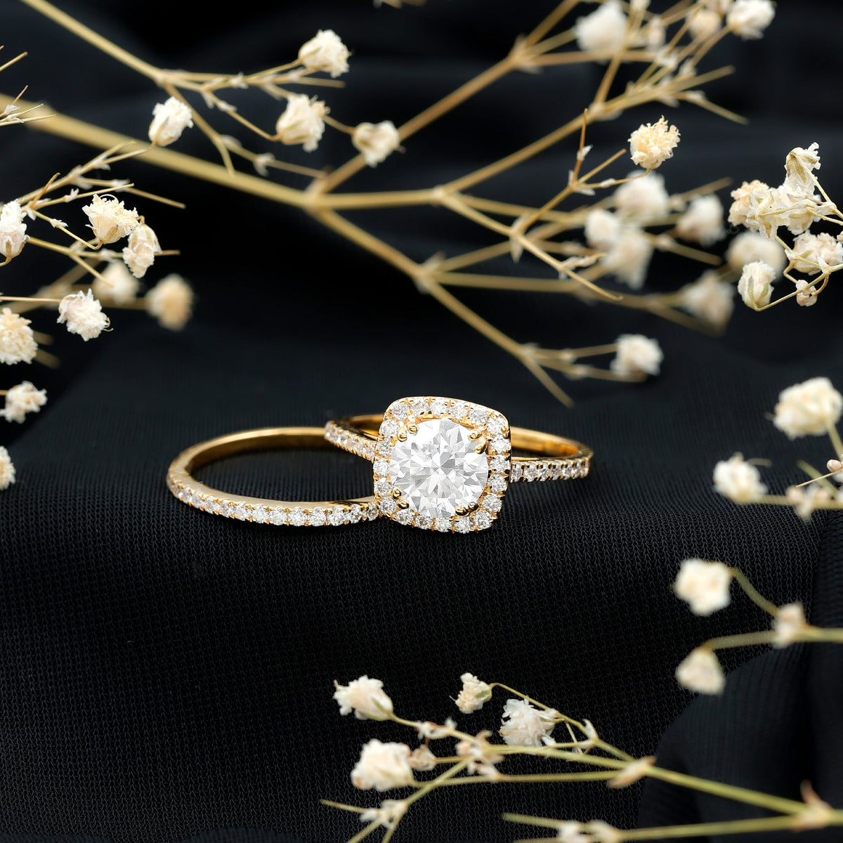 Anillo de boda con halo de moissanita certificada de talla redonda