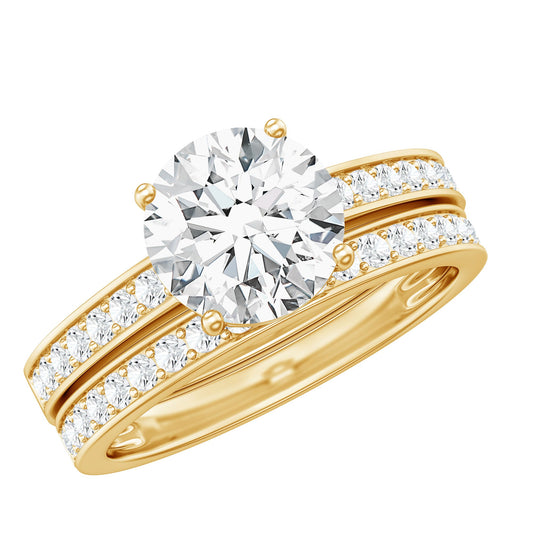 Juego de anillos de boda solitario de moissanita de 2 quilates certificado