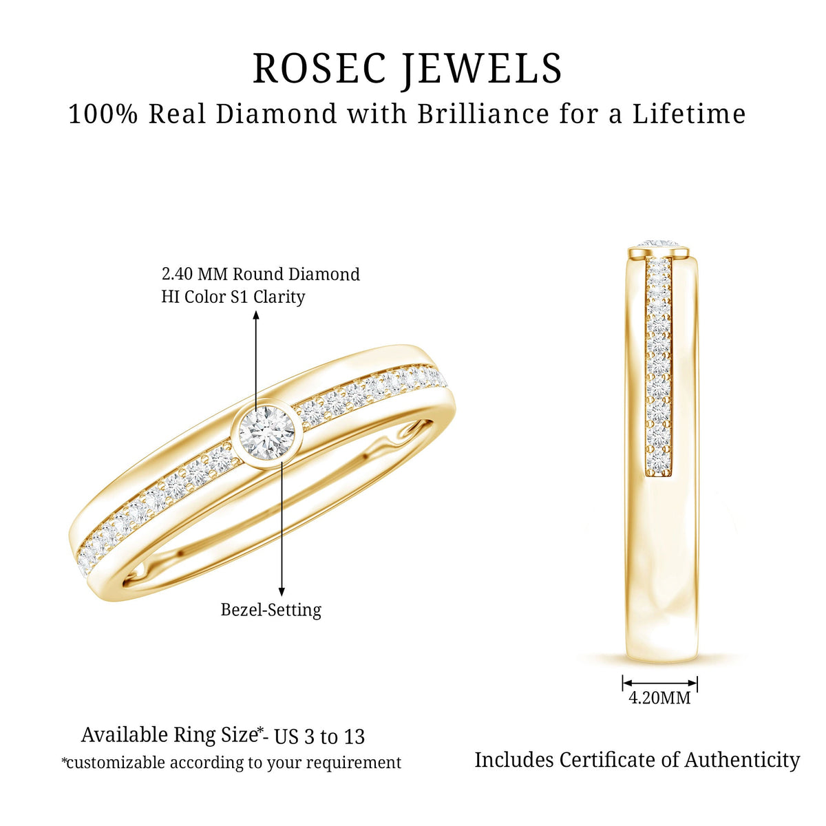 Bezel Set Diamond Unisex Wedding Band