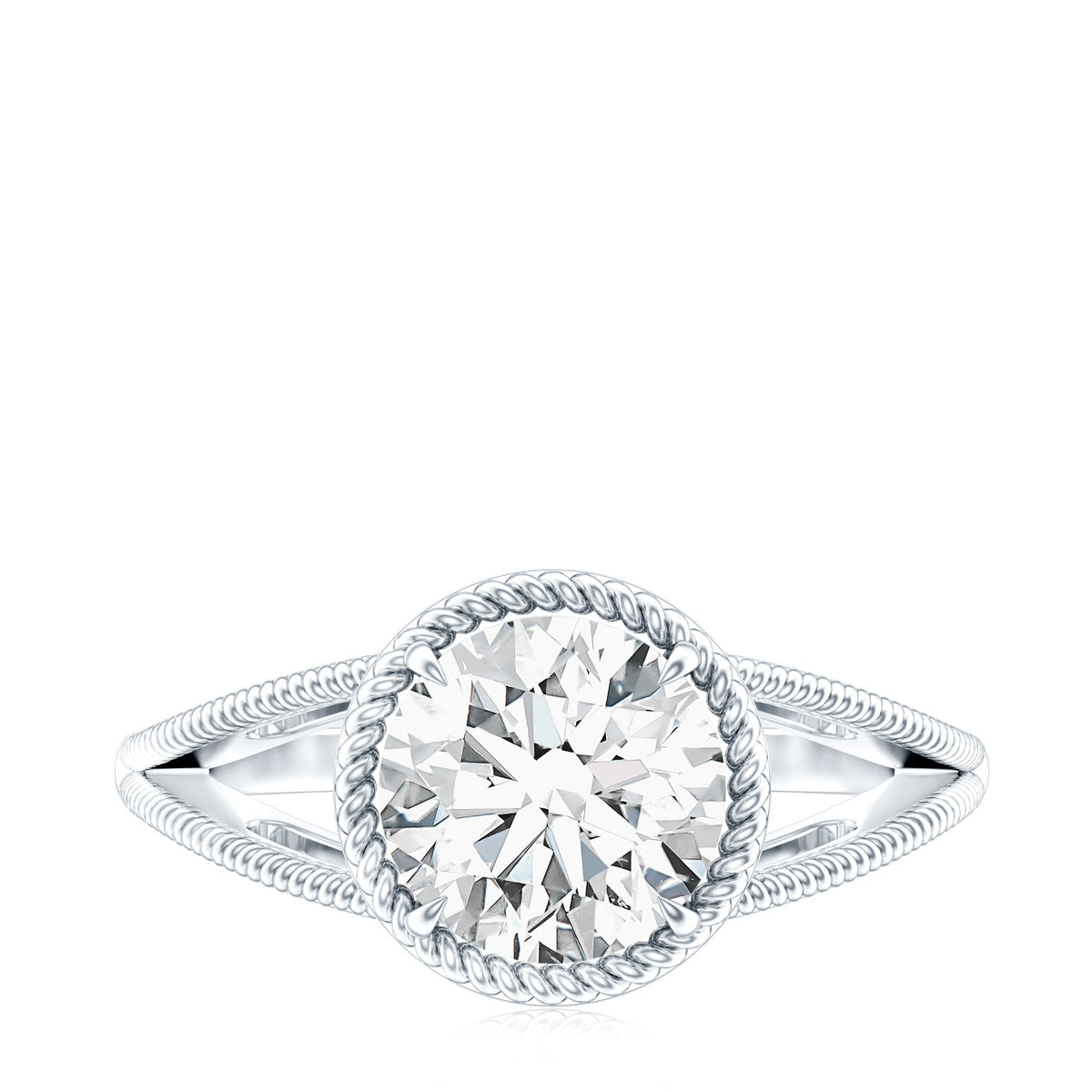 2 CT Round Cut Moissanite Solitaire Engagement Ring with Split Shank