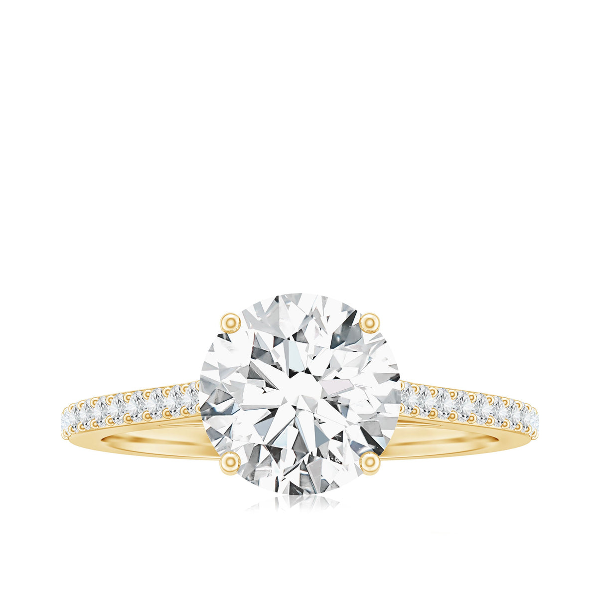 Certified Moissanite Round Cut Solitaire Ring with Side Stones
