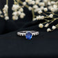 Certified 1.5 Carat Oval Lab Grown Blue Sapphire Engagement Ring with Diamond