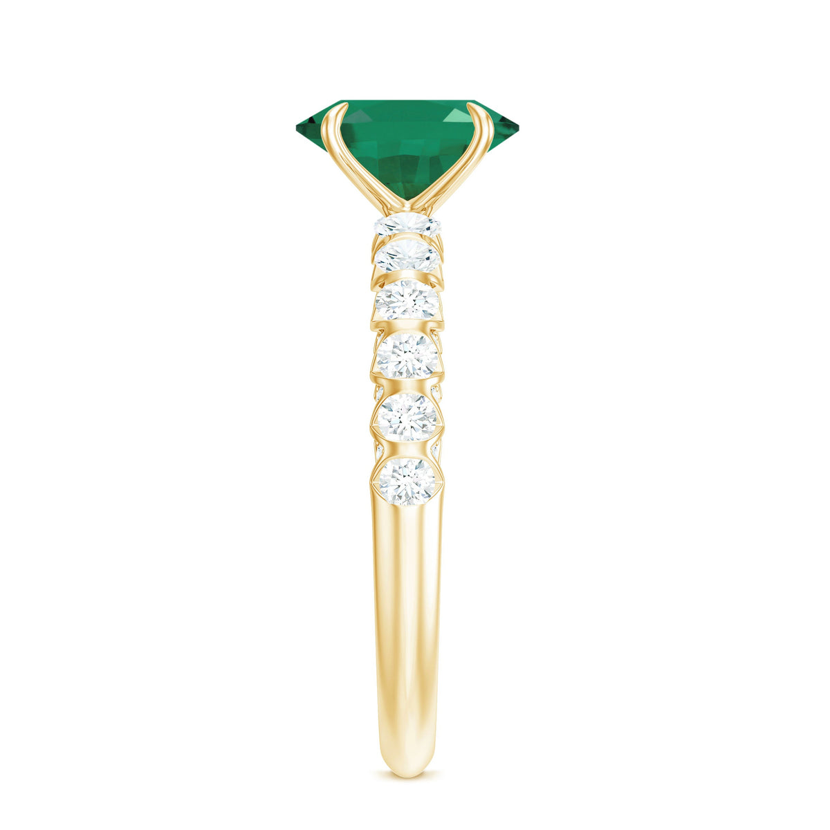 Natural 1.2 Carat Emerald Oval Engagement Ring with Diamond Side Stones