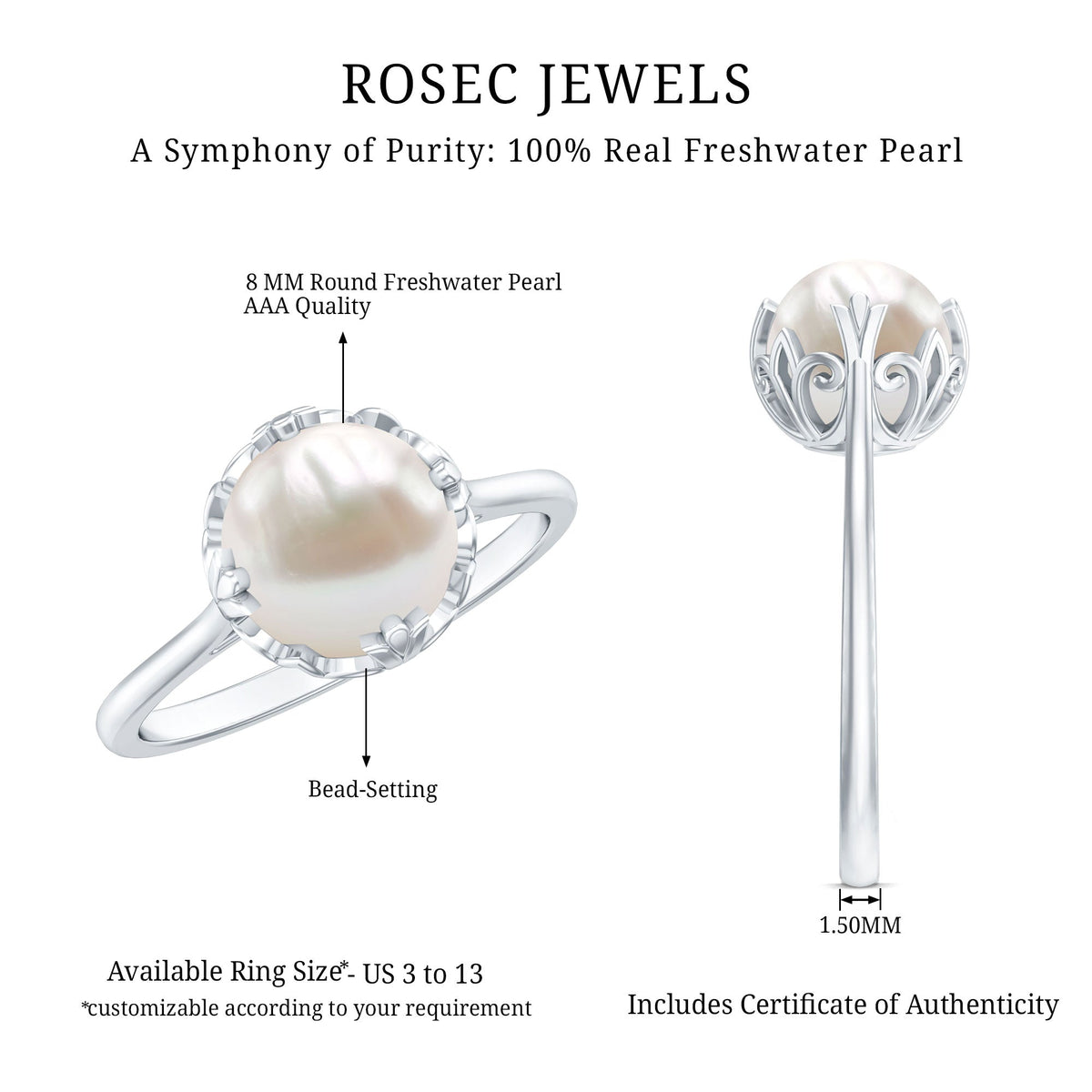 Cultured 7.4 Carat Freshwater Pearl Solitaire Engagement Ring