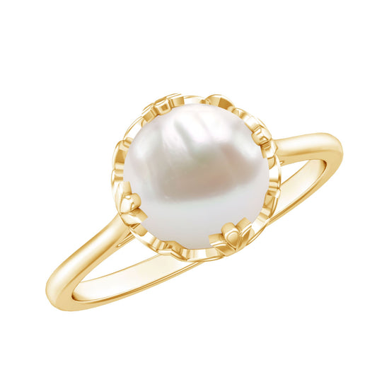 Anillo de compromiso solitario de perla cultivada de agua dulce de 7,4 quilates