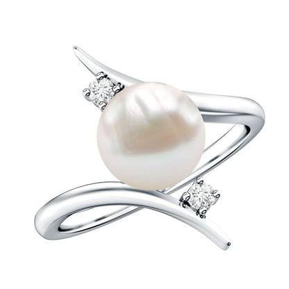 Cultured 7.4 Carat Freshwater Pearl Engagement Ring with Diamond Bypass Shank