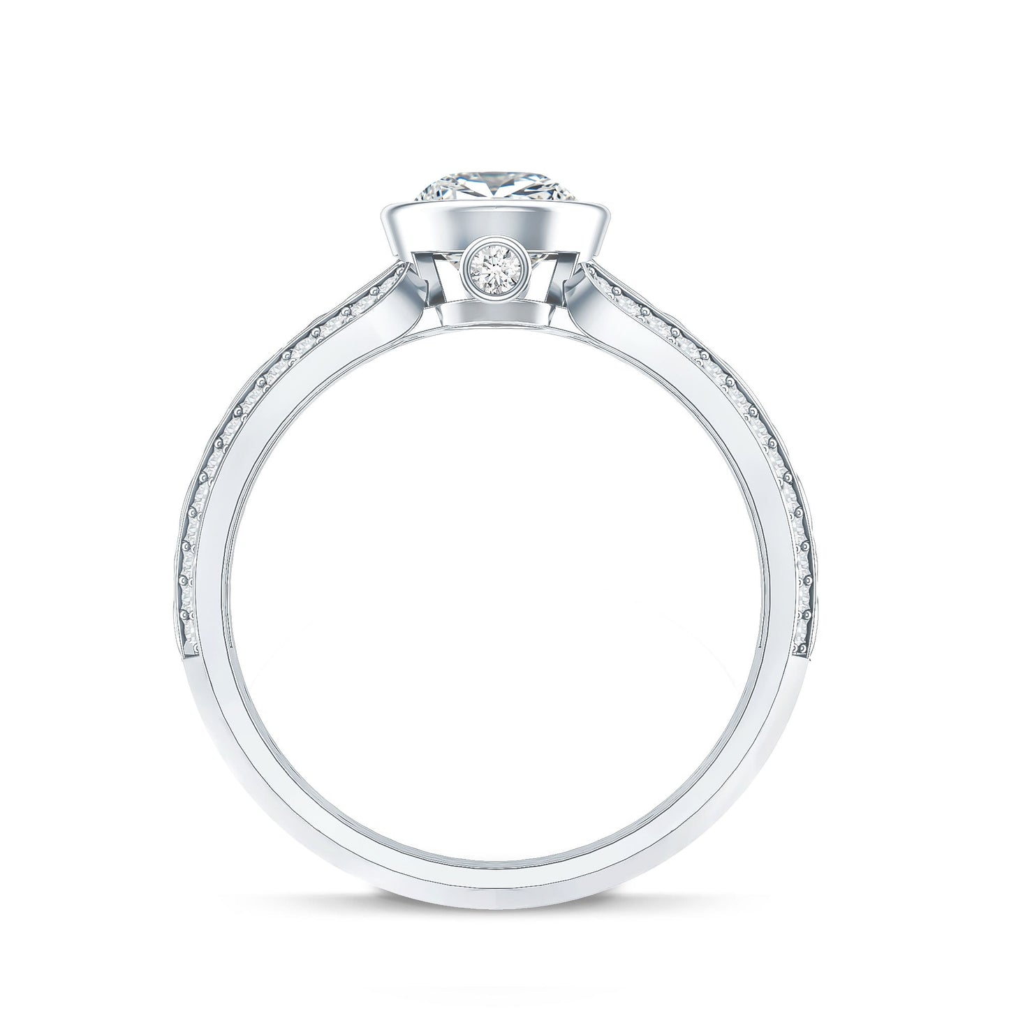 Bezel Set Moissanite Pear Engagement Ring with Filigree Details