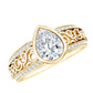 Bezel Set Moissanite Pear Engagement Ring with Filigree Details