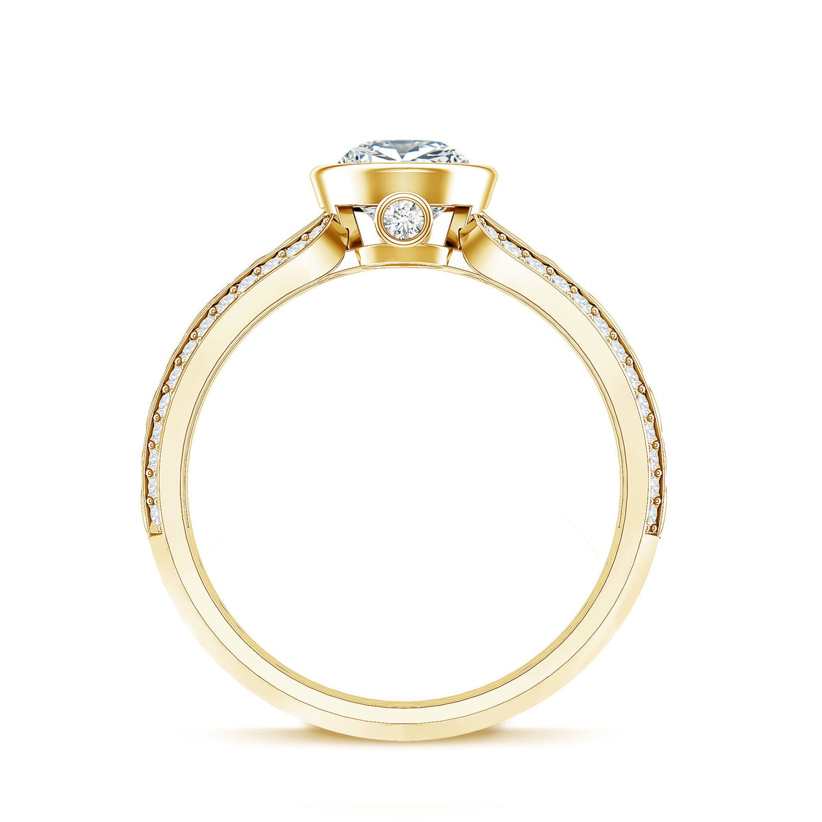 Bezel Set Moissanite Pear Engagement Ring with Filigree Details