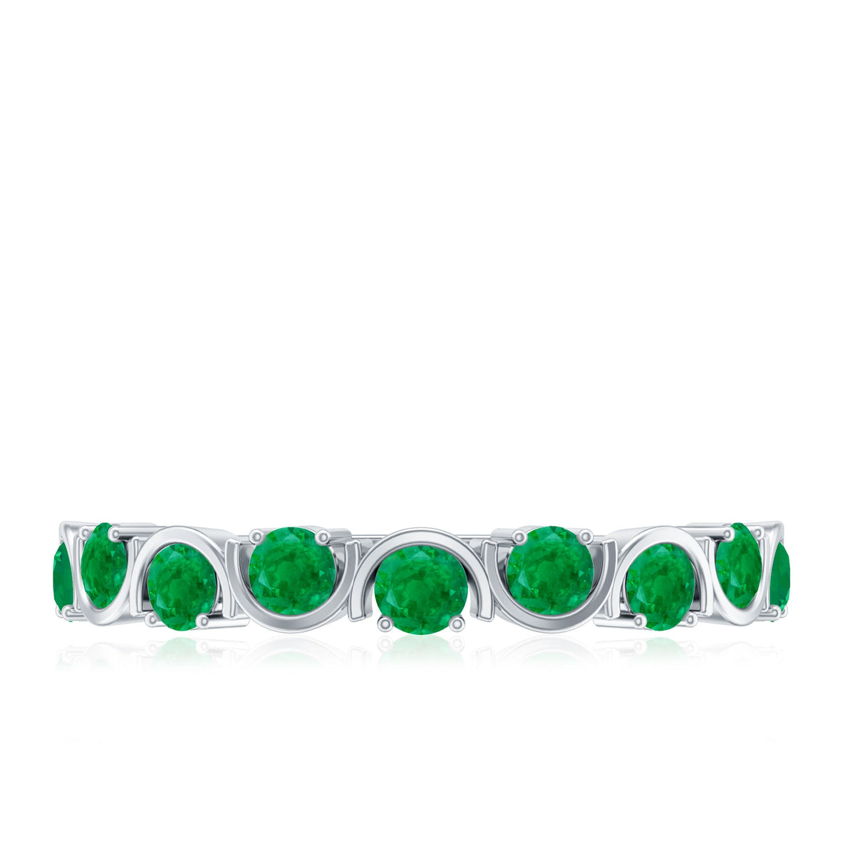 Natural Green Emerald Half Eternity Stackable Ring