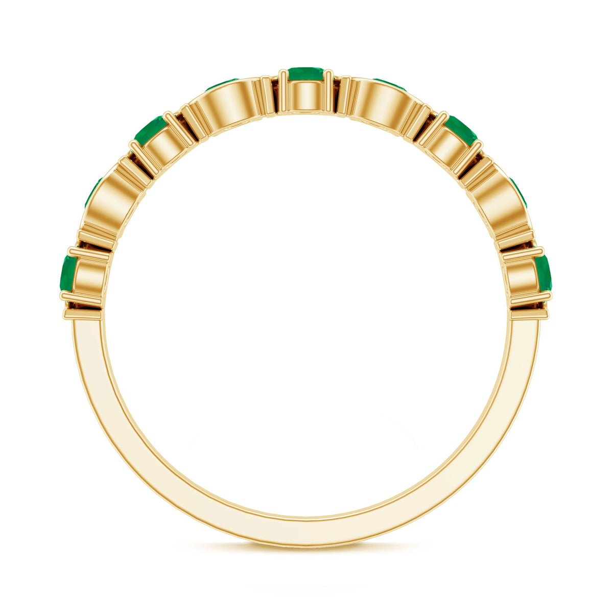 Natural Green Emerald Half Eternity Stackable Ring