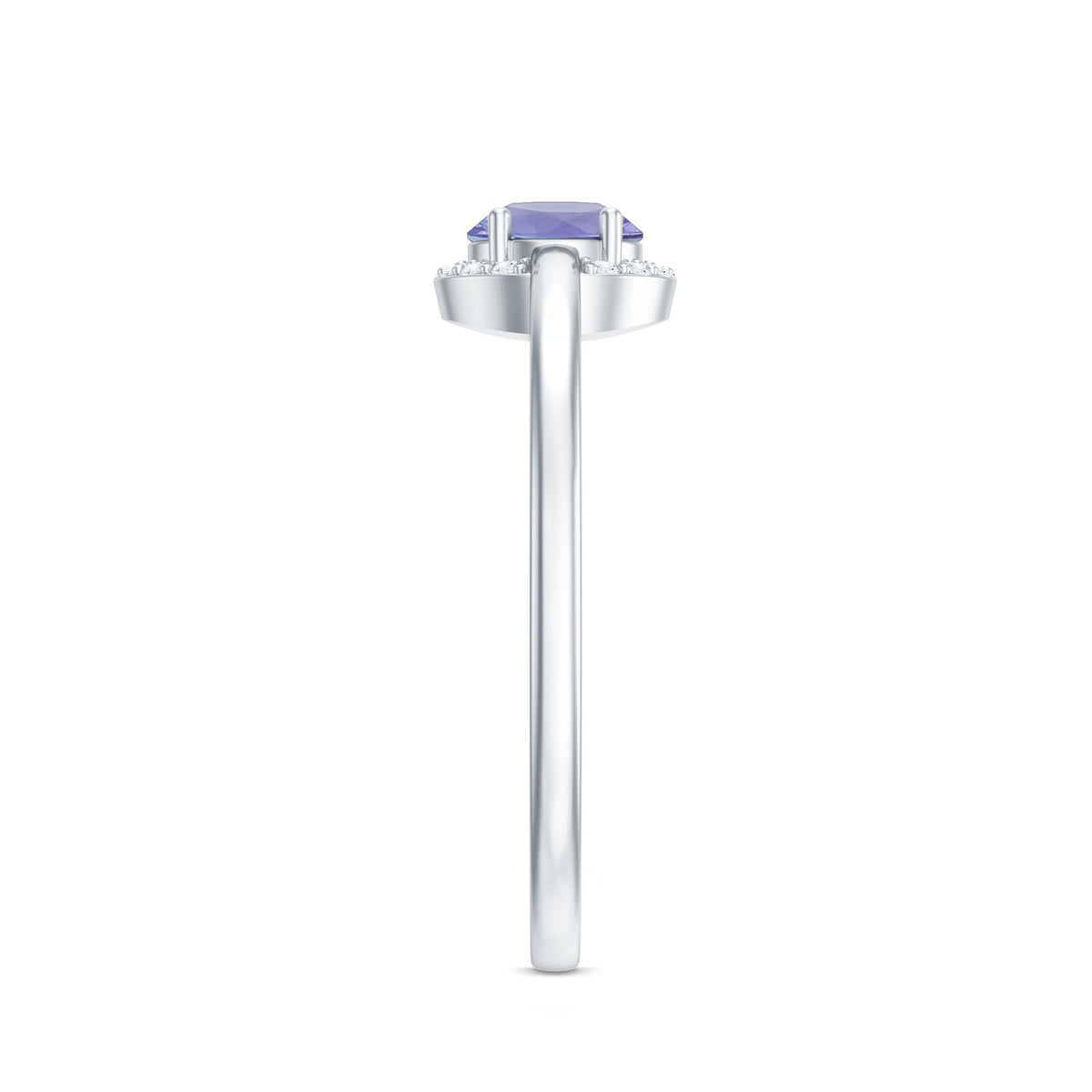 Anillo de compromiso de tanzanita natural con halo de diamantes